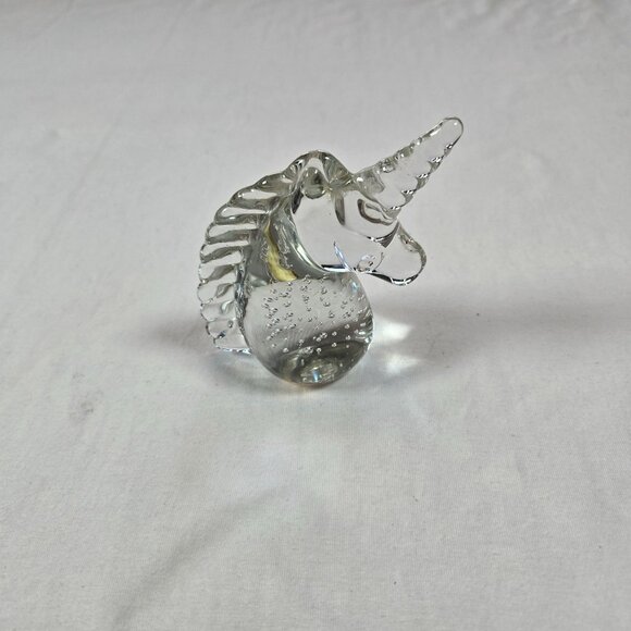 Vintage Clear Glass Unicorn Figurine With Controlled Bubbles Mythical Horse Pape - Picture 1 of 6